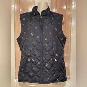Jason Maxwell outerwear Navy Quilted Vest with Floral Embroidery not
